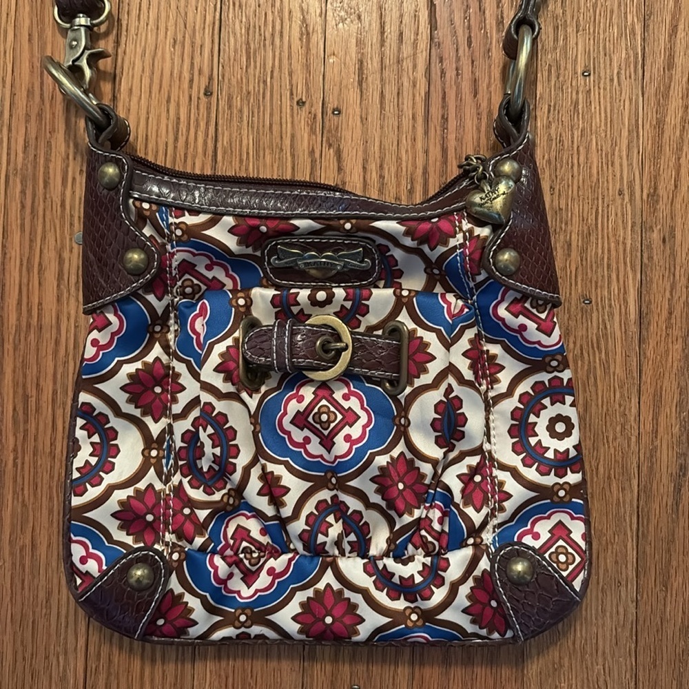 Kathy Van Zeeland Shoulder Strap Purse Bag Cream Blue Burgundy